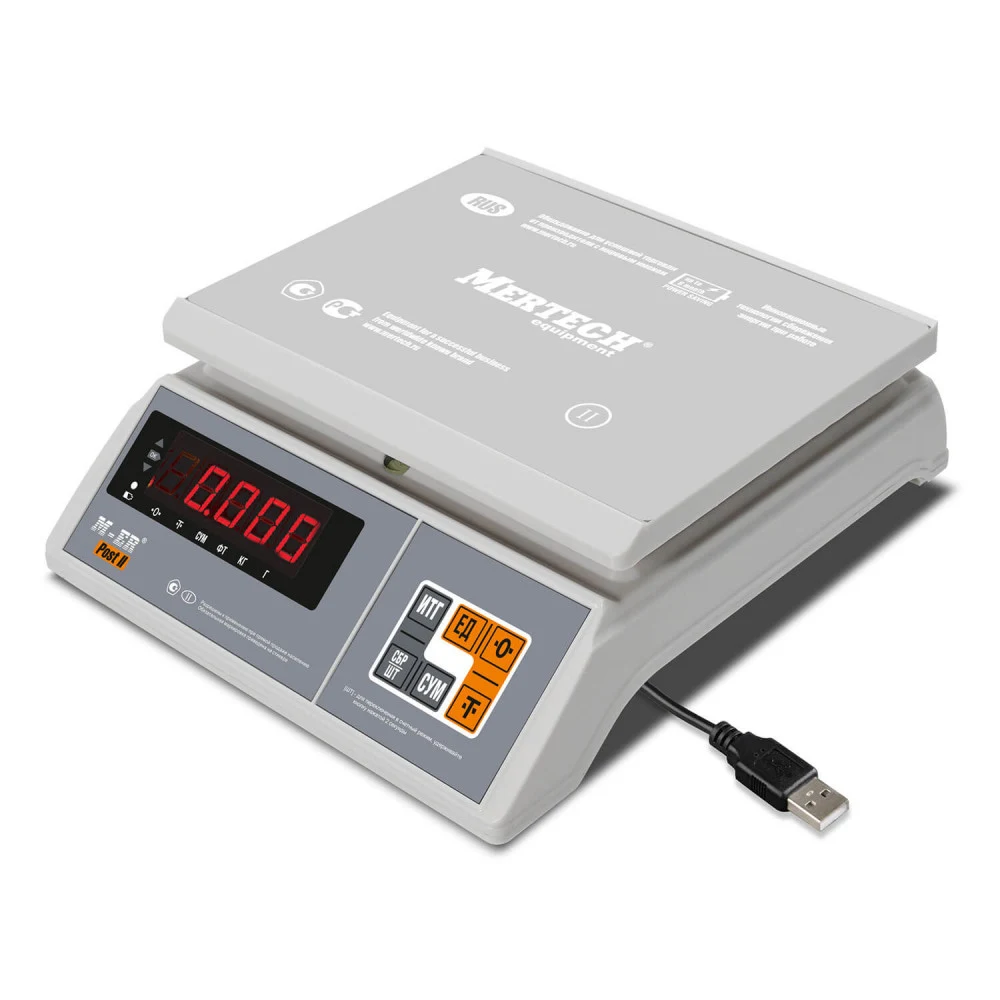 Порционные весы M-ER 326 AFU-15.1 "Post II" LED USB-COM "Интерфейс USB-COM Индикация: Светодиодная Габариты: 290х265х110 мм Платформа: 255x205 мм Питание: адаптер+аккумулятор Максимальный вес: 15 кг