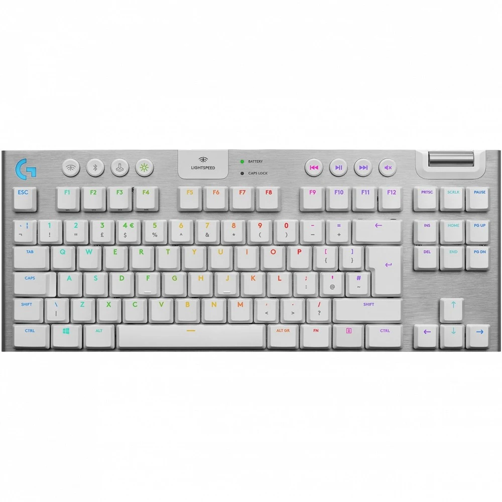 Клавиатура игровая Logitech G915 TKL White [920-010117] белая, беспроводная, механическая (GL Clicky), тонкий корпус, 95 клавиш (8 дополнительных), без цифрового блока, колесо прокрутки, RGB-подсвет