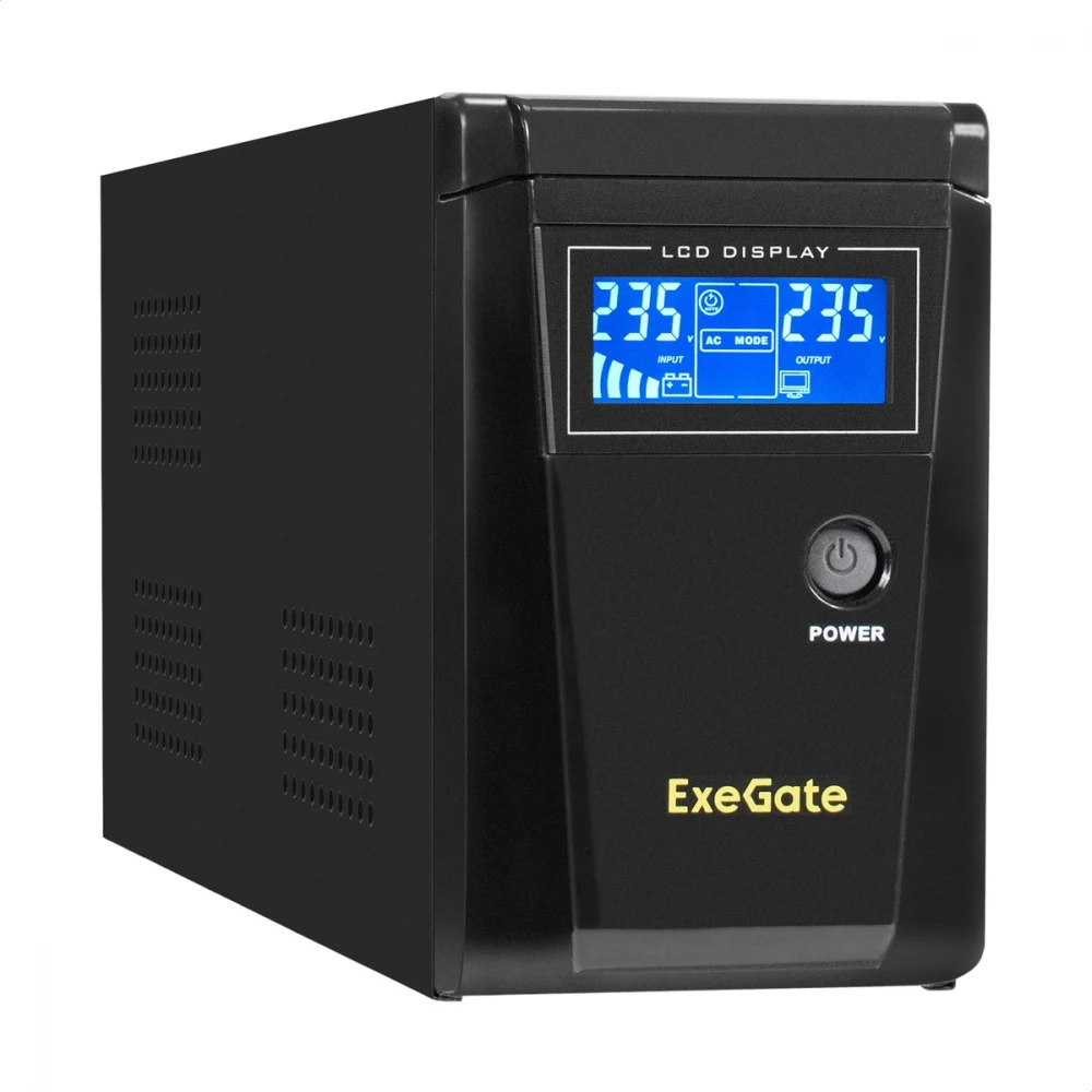 ИБП (инвертор, синус, для котла) ExeGate SineTower SZ-600.LCD.AVR.1SH (600VA/360W, чистая синусоида, LCD дисплей, AVR, 1*EU/Тип F(Schuko), линейно-интерактивный, внешняя батарея 12В до 250Ач (постав