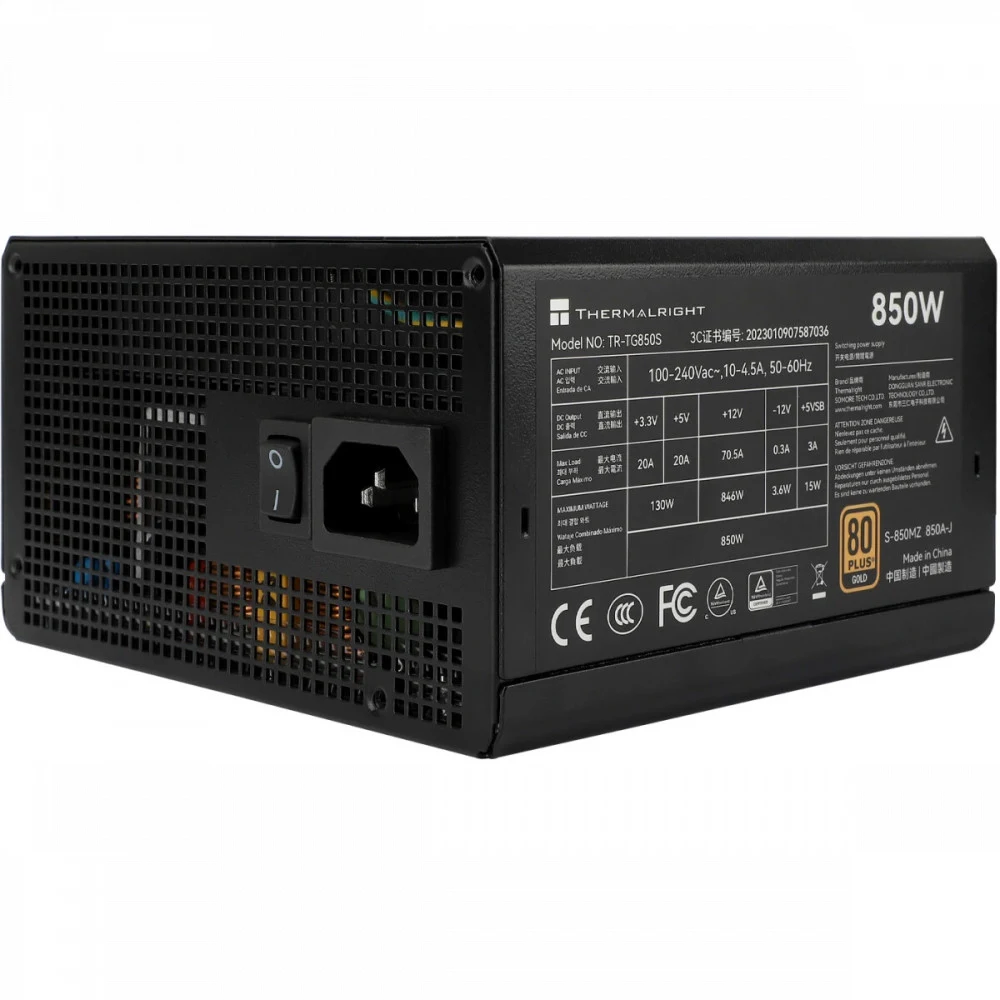 Блок питания ПК/ Power Supply Thermalright, 850W 80+ Gold (ATX, 3.0, PCIe 5.0, Non-modular, 1x24(20+4)pin, 1xCPU 8(4+4)pin, 2xPCIe*2 8(6+2)pin, 5xSATA3, 1x12+4pin (12VHPWR PCIe 5.0 12+4pin 600mm), 3