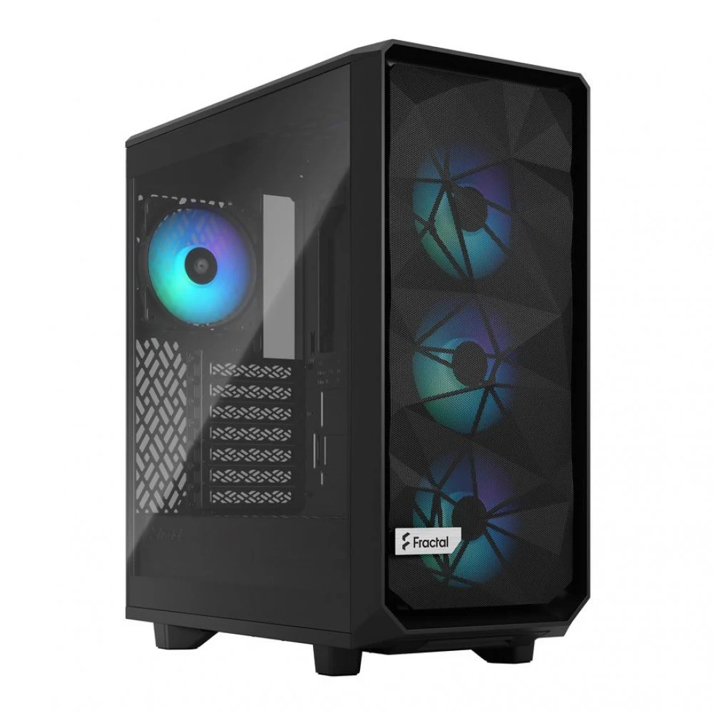 Корпус ПК без блока питания/ Case Fractal Design Meshify 2 Compact Lite RGB TG Light Tint, Midi-Tower, 4x120mm RGB, 2xUSB-A 3.2 ATX, mATX, mITX Black