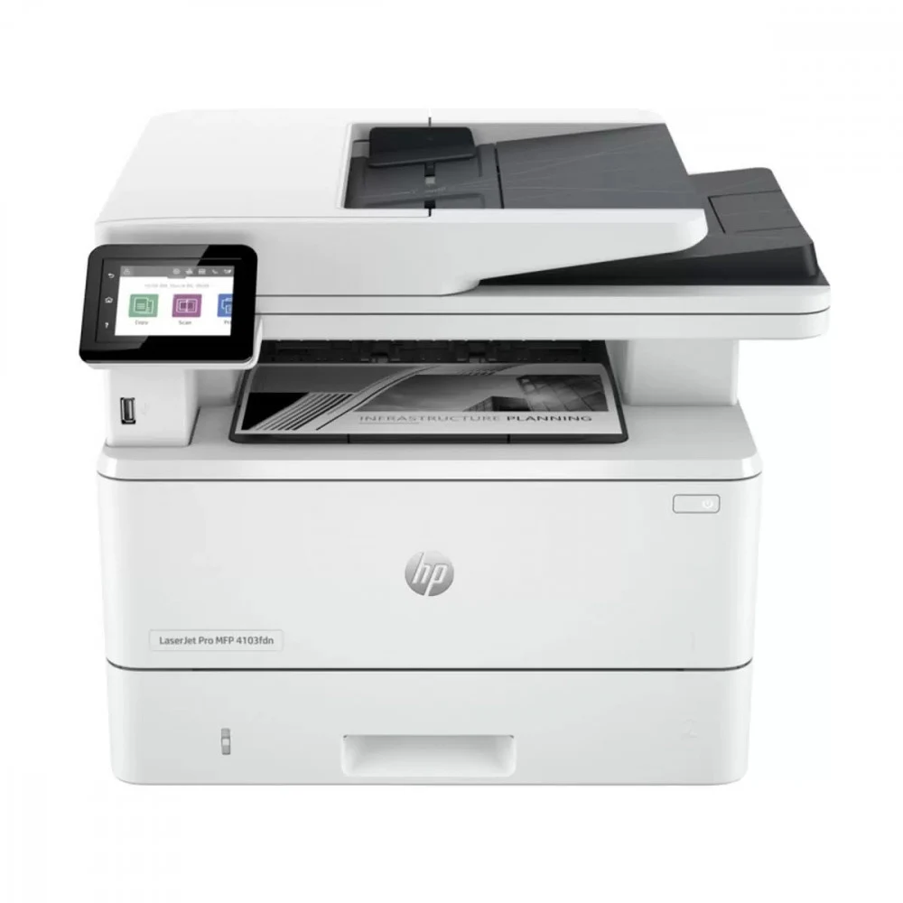 HP LaserJet Pro 4103fdn А4, МФУ, лазерное, черно-белое, 40стр/мин, 1200dpi, 1200МГц, 512Мб, АПД, 100+250, Ethernet /USB, 3050стр/картридж (2Z628A#BBU)