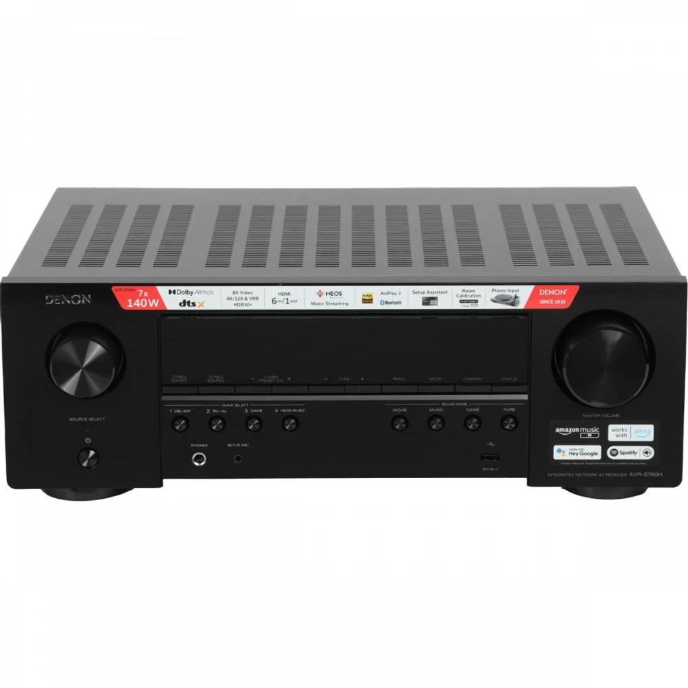 DENON AV-ресивер AVRS770H ЧЕРНЫЙ 8К AV Ресивер 7,2 или 5.2.2, сопротивление 6-8 Oм, на канал 75-150 Вт, Wi-Fi, AirPlay2, Bluetooth, DLNA, управление: Apple+Android, Spotify, Pandora, Amazon Music HD