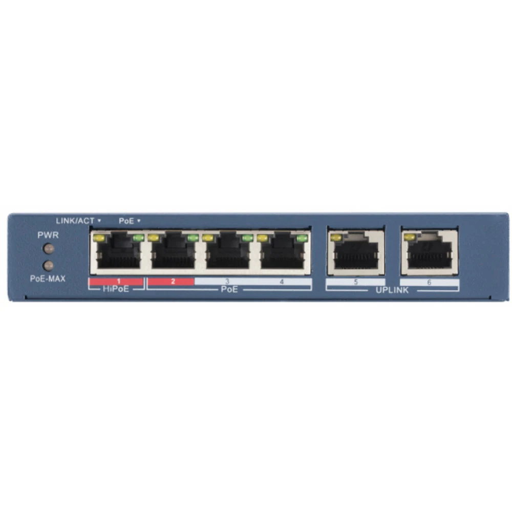PoE Сетевой коммутатор | Интерфейс: Hi-PoE 1×RJ45 10/100Мбит/с / PoE 3×RJ45 10/100Мбит/с / Uplink 2×RJ45 10/100Мбит/с | PoE Стандарт: IEEE 802.3af / IEEE 802.3at | Скорость коммутации: 1.2 Гбит/с |