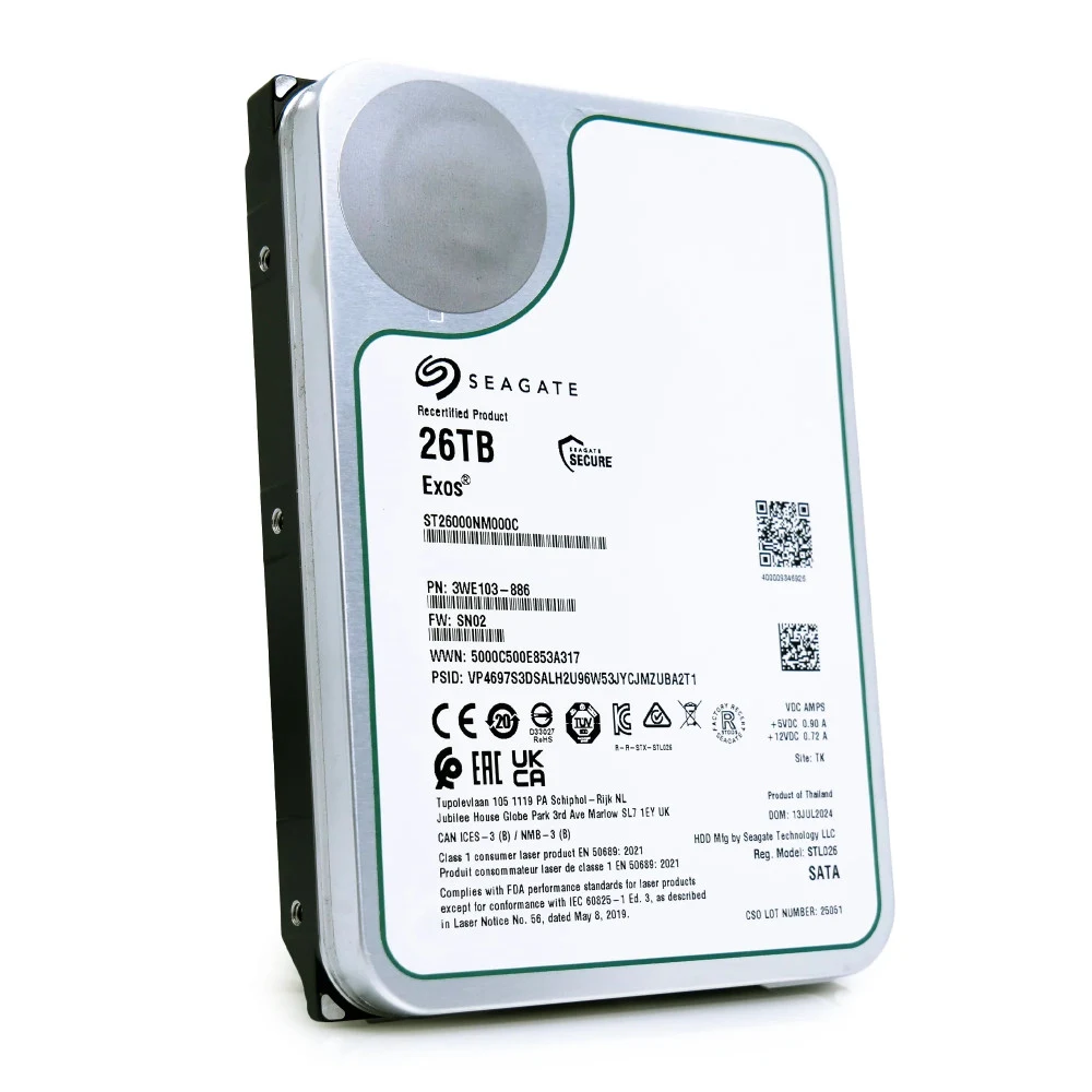 Жесткий диск/ HDD Seagate Exos SATA 26Tb 7200 6Gb/s 512Mb OFFICIAL RECERTIFIED MTBF - 2.5M hrs 1 year warranty (replacement WUH722626ALE6L4, WD261KRYZ, WUH722624ALE6L4)