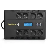 ИБП ExeGate NEO Smart LHB-1000.LCD.AVR.8SH.CH.RJ.USB (1000VA/650W, LCD, AVR, 8*EU/Тип F(Schuko), RJ45/11, USB, 4*USB-порта для зарядки, батарея 12V 9Ah, Black)