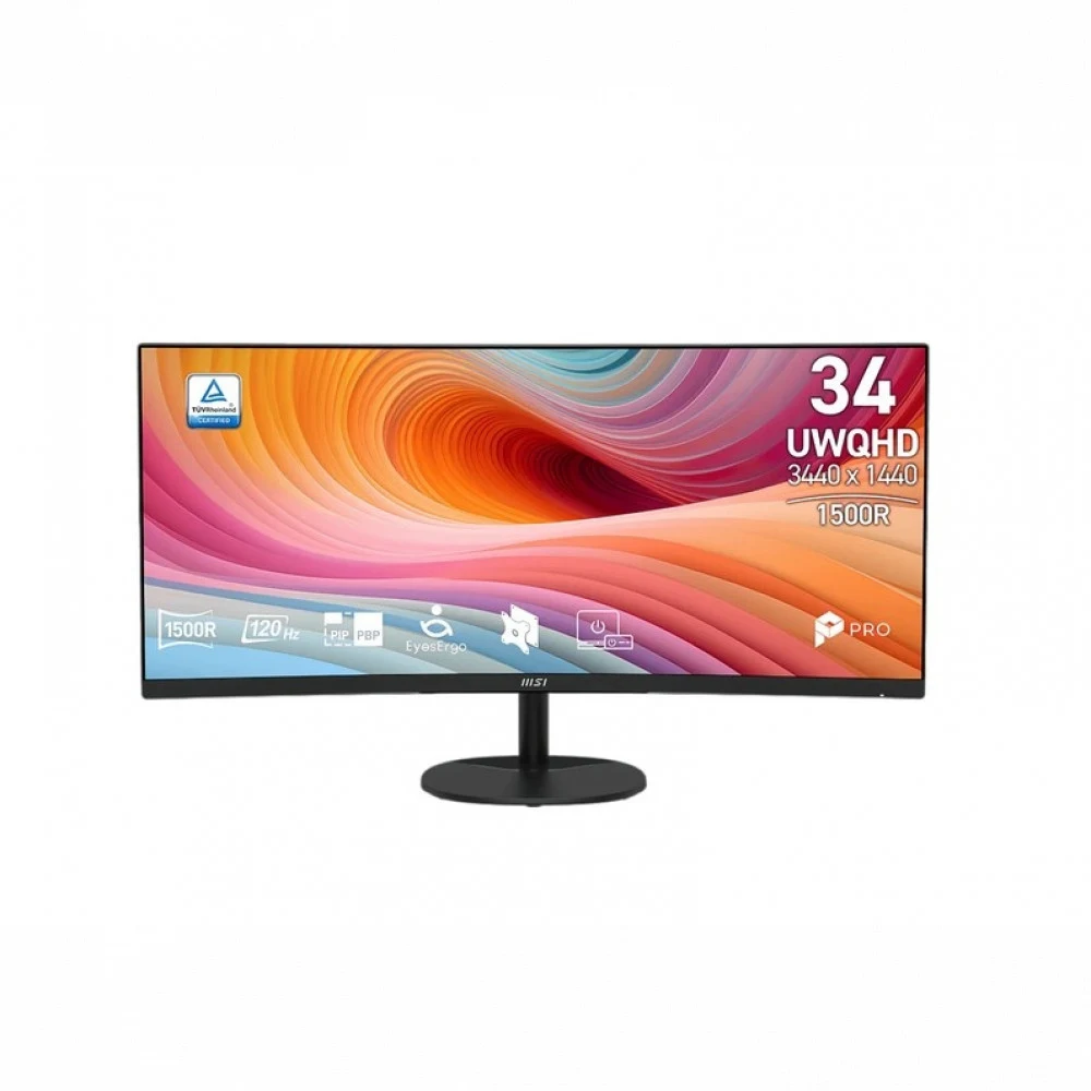 Монитор MSI 34" PRO MP341CQ E12 1500R, 21:9, VA, UWQHD, 1/4ms, 300cd, 120Hz, HDMI, DP, SPK