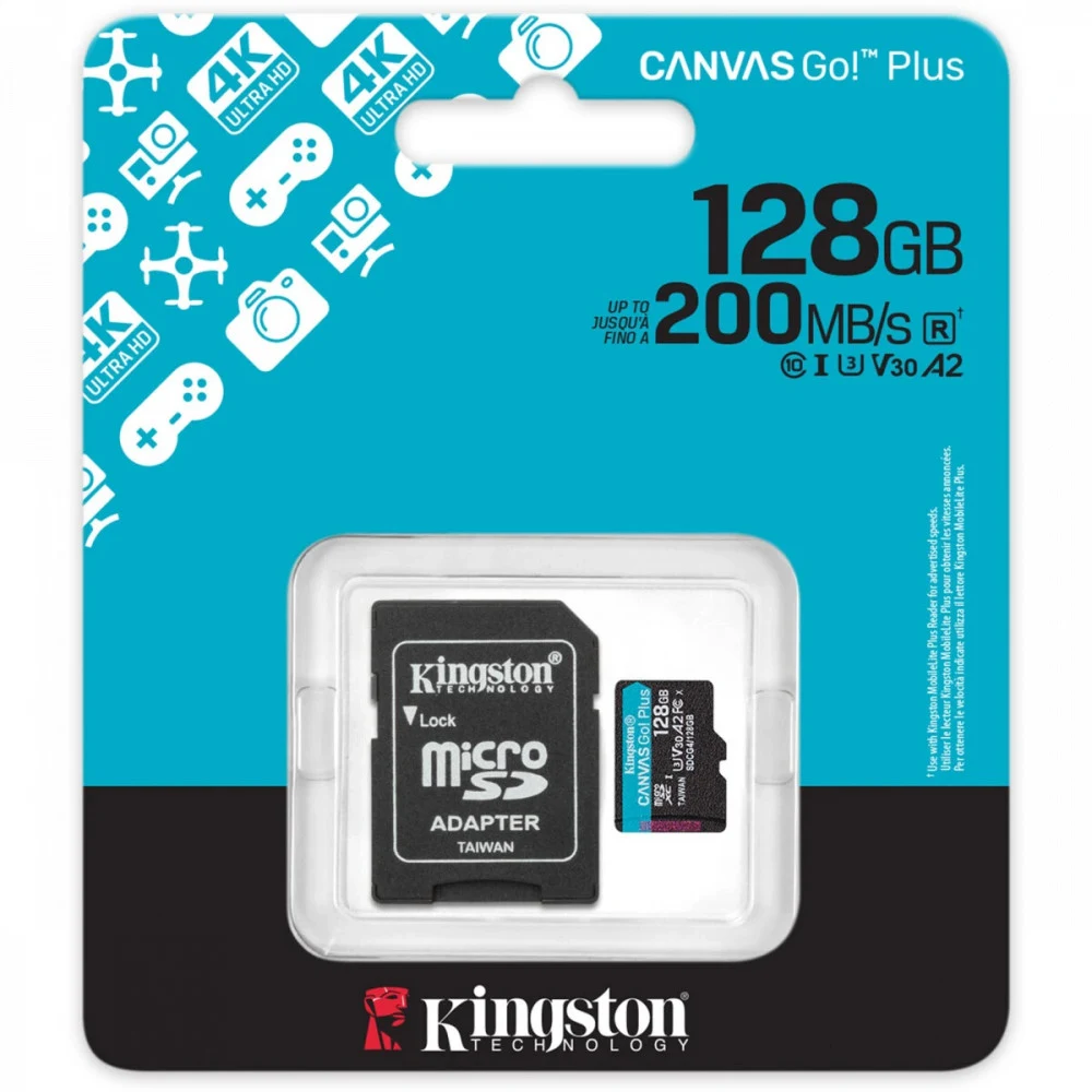 Карта памяти Kingston 128GB microSDXC Canvas Go Plus Gen4 200MB/s A2 U3 V30 Card + ADP/ Kingston 128GB microSDXC Canvas Go Plus Gen4 200MB/s A2 U3 V30 Card + ADP