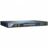 16 RJ45 100M PoE 2 RJ45 1000M PoE 2 1000М SFP порта таблица MAC адресов на 4000 записей пропускная способность 7.2Гб/с стандарты PoE: IEEE 802.3af, IEEE802.3at бюджет PoE 230Вт AC100-240В 0 °C...+40