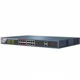 16 RJ45 100M PoE 2 RJ45 1000M PoE 2 1000М SFP порта таблица MAC адресов на 4000 записей пропускная способность 7.2Гб/с стандарты PoE: IEEE 802.3af, IEEE802.3at бюджет PoE 230Вт AC100-240В 0 °C...+40