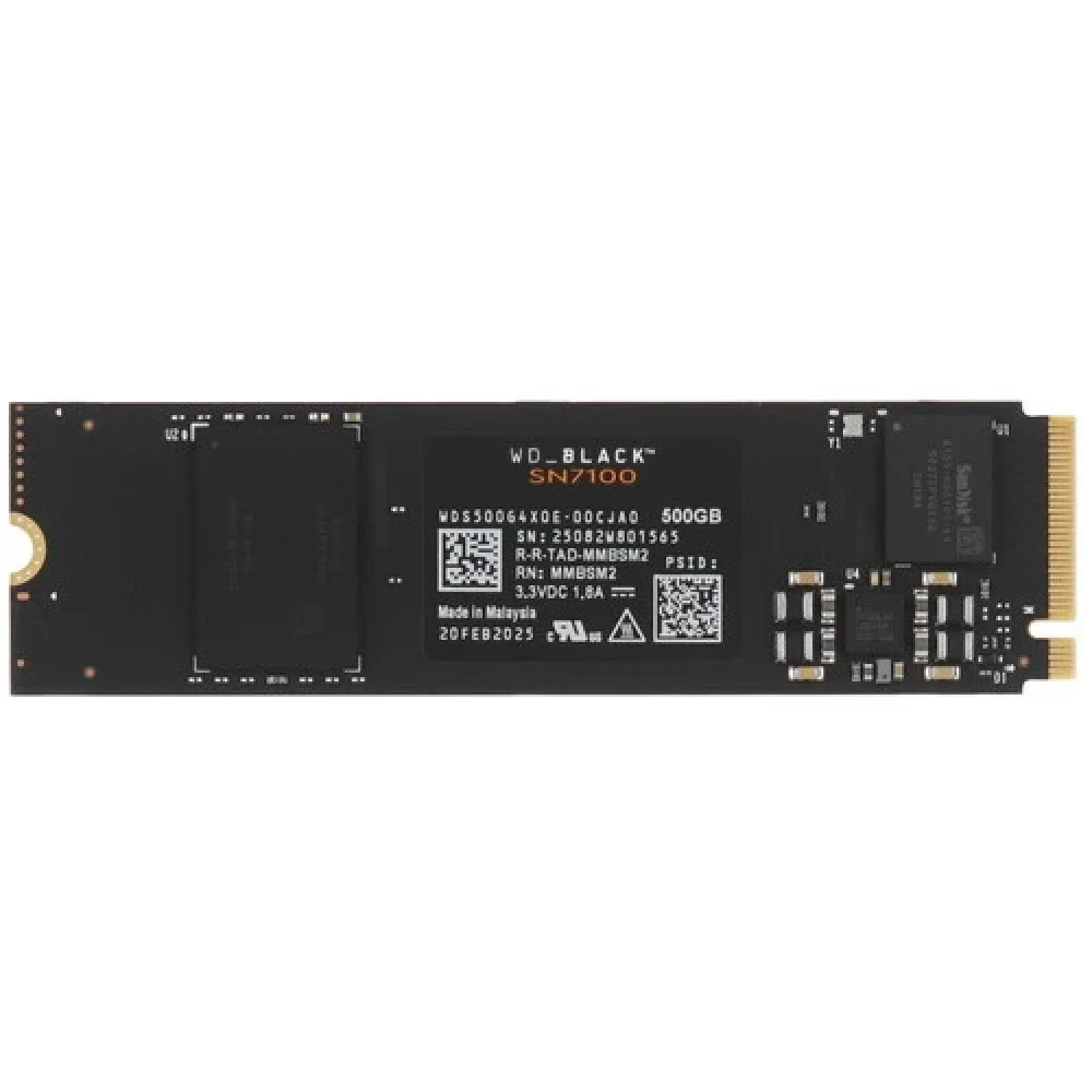 Твердотельный накопитель/ WD SSD Black SN7100, 500GB, M.2(22x80mm), NVMe, PCIe 4.0 x4, TLC, R/W 6800/5800MB/s, TBW 300, DWPD 0.3 (12 мес.)