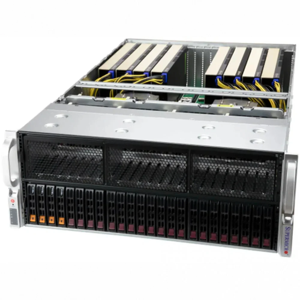 Серверная платформа Supermicro GPU A+ 4U Server 4125GS-TNRT noCPU(2)9004 EPYC/TDP 400W/no DIMM(24) only DDR5/SATARAID HDD(2)SFF NVMe(4)SFF/2x10Gbe/support up to 8 double/Single width GPU/4x2000W (от