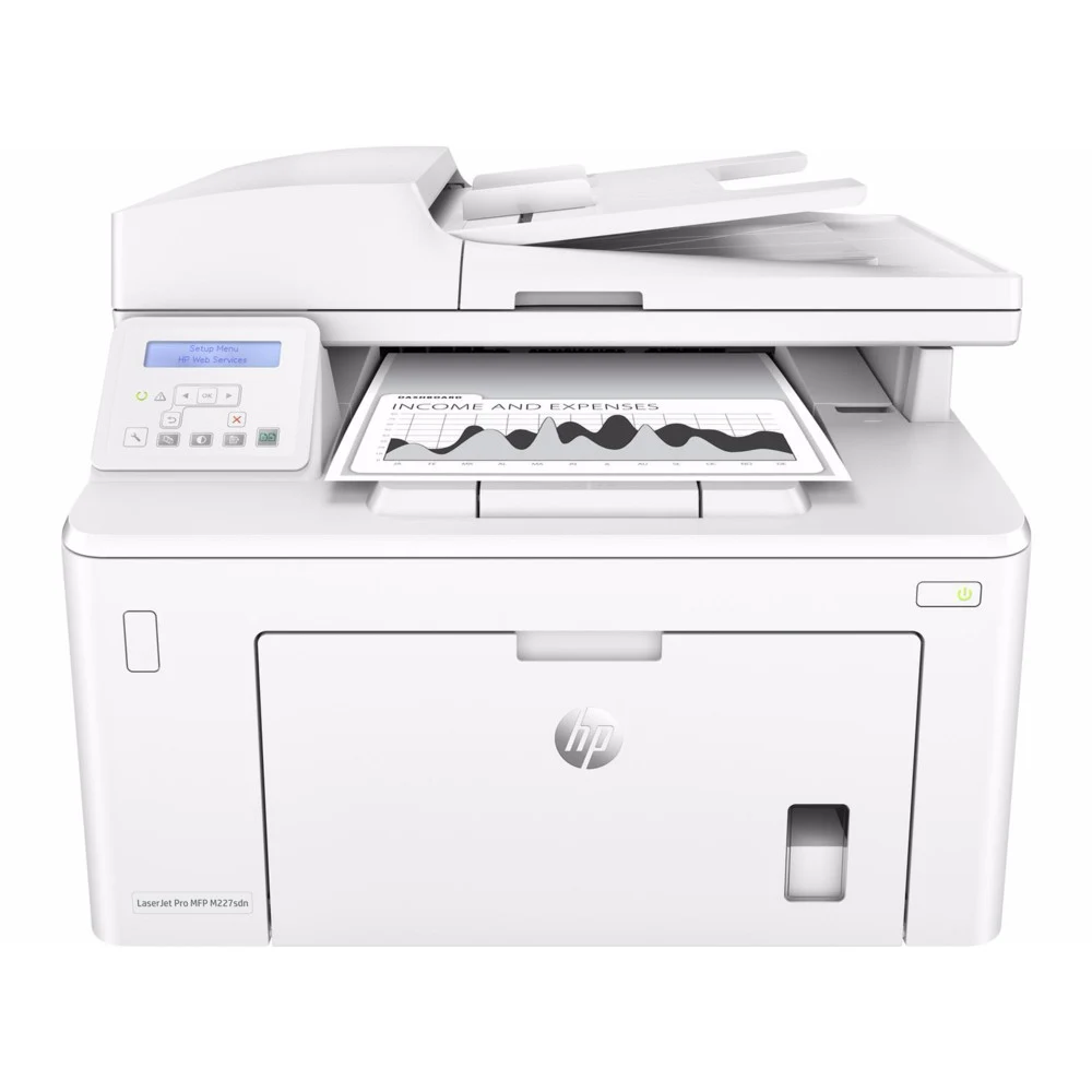 Лазерное многофункциональное устройство HP LaserJet Pro MFP M227sdn (p/c/s, A4, 1200dpi, 28ppm, 256Mb, 2 trays 250+10, Duplex, ADF 35 sheets, USB/Eth, Flatbed, white, Cartridge 1600 pages in box, re