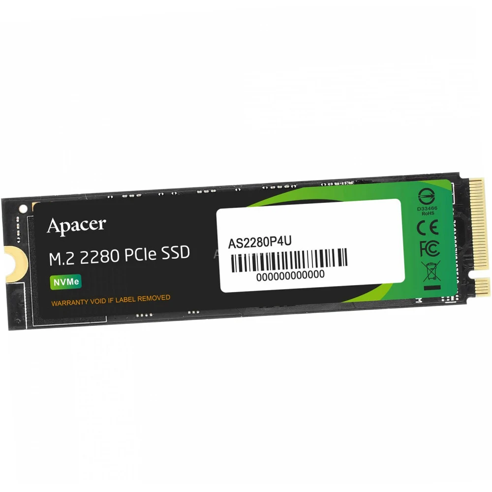 Твердотельный накопитель SSD Apacer AS2280P4U 512GB M.2 2280 AP512GAS2280P4U-1 Client PCIe Gen3x4 with NVMe, 3500/2300, IOPS 400/600K, MTBF 1.8M, 3D NAND, DRAM-lessMB, 350TBW, 0,37DWPD, RTL (919311)