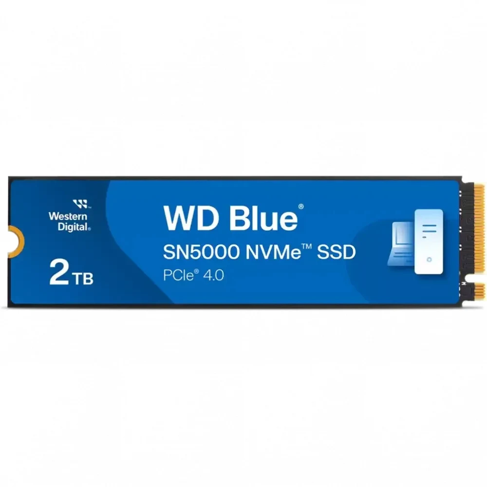Твердотельные накопители/ WD SSD Blue SN5000, 2000GB, M.2(22x80mm), NVMe, PCIe 4.0 x4, TLC, R/W 5150/4850MB/s, TBW 900, DWPD 0.2 (12 мес.)