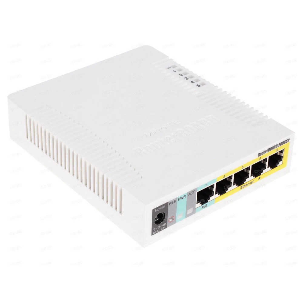 RB260GS CSS106-5G-1S (r2) 5-port Gigabit smart switch with SFP cage, SwOS, plastic case, PSU {20}, (002310)