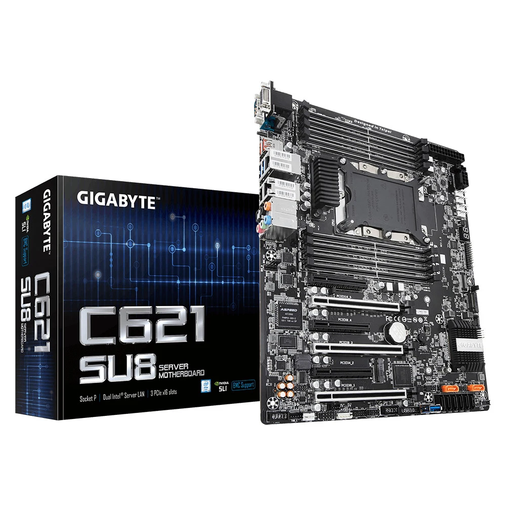 Материнская плата Gigabyte C621-SU8 Intel C621 motherboard with LGA 3647 Socket P, 6-Channel DDR4 RDIMM/LRDIMM 8 x DIMMs, Aspeed® AST2500 BMC, Dual M.2, Dual Intel® Server GbE LAN, 3 PCIe x16 slots