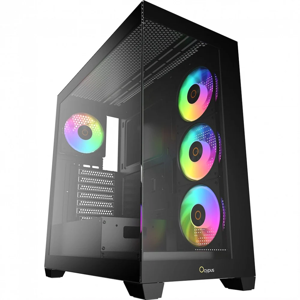 Корпус Ocypus Gamma C72 BK ARGB ATX/mATX/ITX 3xUSB, предустановленно 4х120мм вентилятора ARGB PWM, Черный, Gamma-C72-BKD400XX-GL