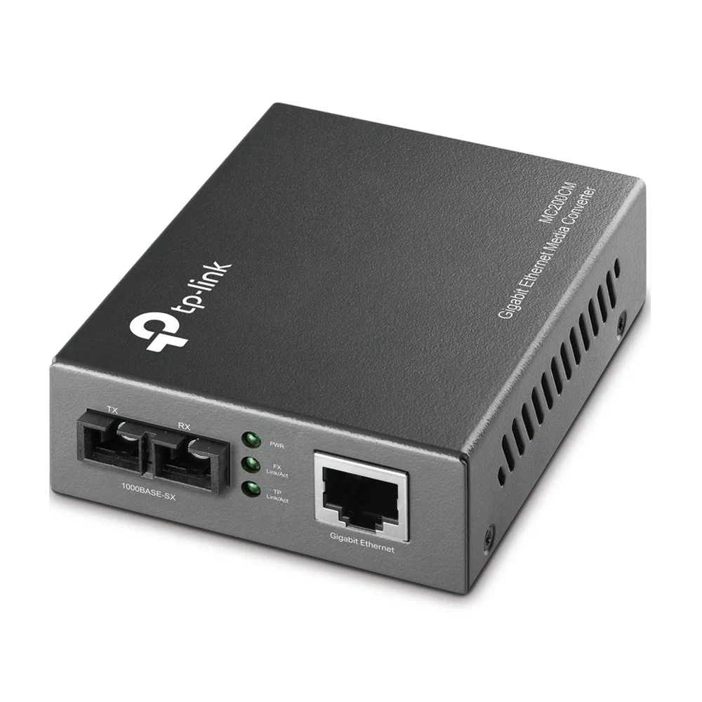 Оптический медиаконвертер GbE TP-LINK MC200CM &lt 1000M RJ45 to 1000M multi-mode SC fiber Converter, Full-duplex,up to 550m, switching power adapter, chassis mountable&gt