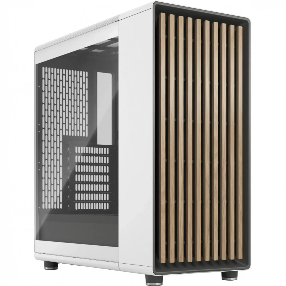 Корпус ПК без блока питания/ Case Fractal Design North TG Clear Tint, Midi-Tower, 2x140mm, 2xUSB-A 3.2 + 1xUSB 3.2 Type-C ATX, mATX, mITX Wood panel, Chalk White