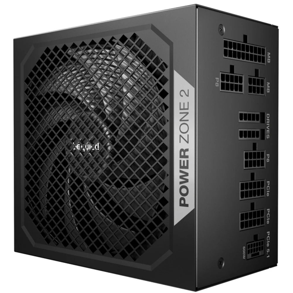 Блок питания, Bequiet!, POWER ZONE 2 1000W, BP008EU, 1000W, ATX 3.1, Platinum, APFC, 20+4 pin, 2*4+4pin, 7*Sata, 1*Molex, 3*PCI-E 6+2 pin, 1*12VHPWR, Modular, Вентилятор 14мм, 160*150*86 см, Чёрный