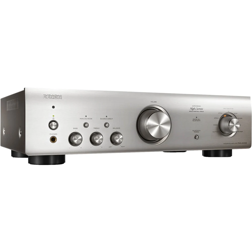 DENON Усилитель PMA-600NE СЕРЕБРО, Интегральный стерео-усилитель 2x70 Вт(4 Ом), аудио высокого разрешения 192кГц/24бит, Bluetooth, Выход на сабвуфер, фонокорректор ММ, пульт ДУ, габариты (ШхВхГ): 43