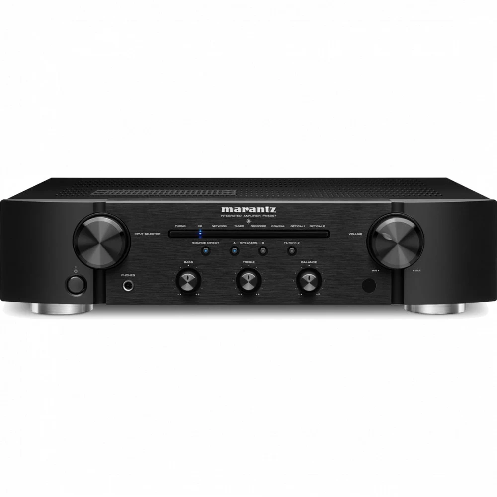 MARANTZ Усилитель PM6007 ЧЕРНЫЙ, Интегральный усилитель с цифровыми входами и ММ-фокорректором, мощность 2 х 45 Вт (8 Ом), класс AB, входы: 4 RCA, MM-фонокорректор, коаксиальный, 2 оптических, габар