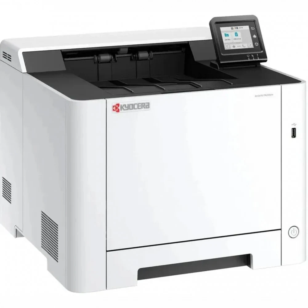 Принтер лазерный Kyocera ECOSYS PA2101cx (A4), цветной, 1200x1200 dpi, 21 ppm, 1 GB, 1 GHz, tray 50+250 sheets, USB+Ethernet, Duplex, 2.7" touchscreen, drum 100k, starter toner