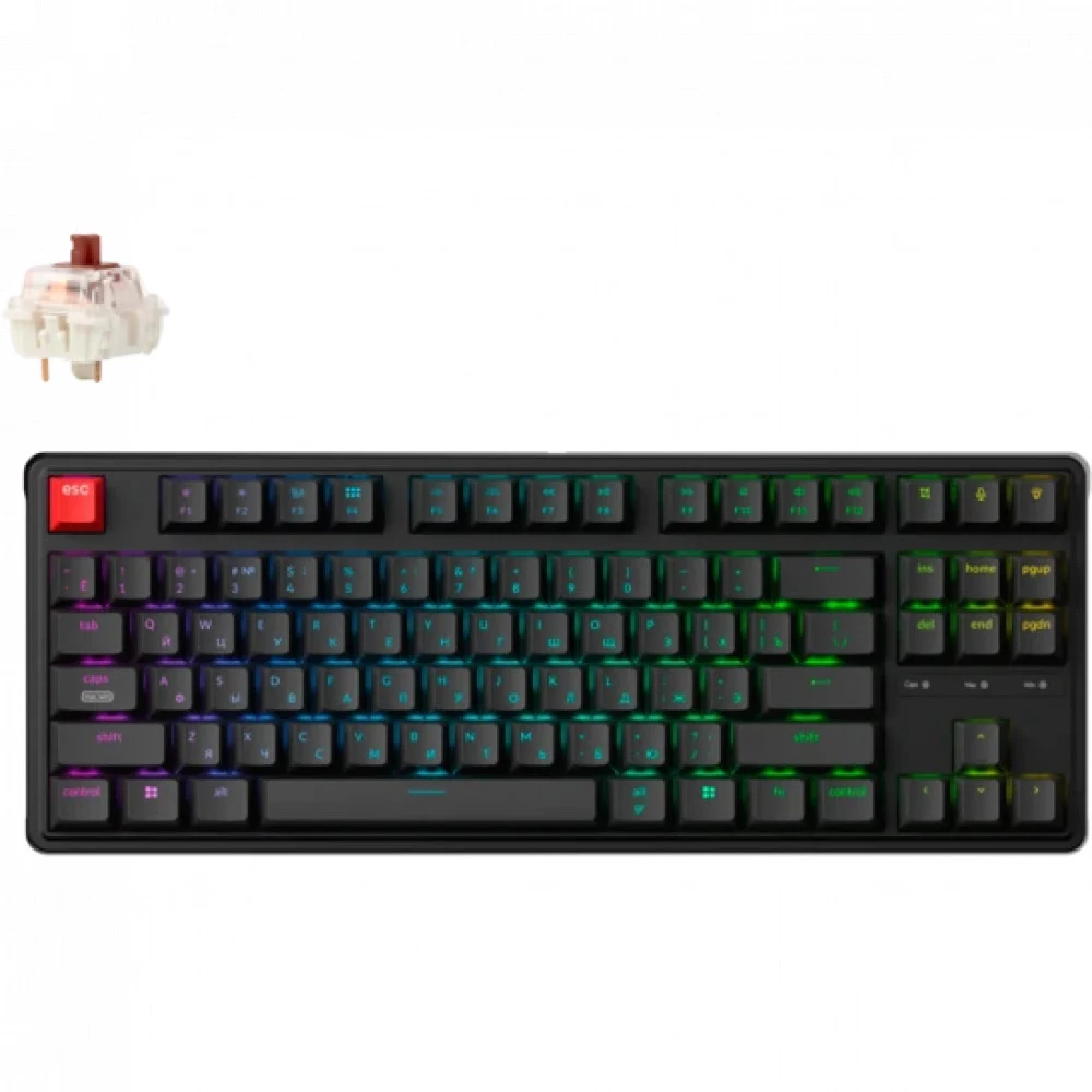 Классическая TKL (80%) механическая клавиатура Keychron C3 Pro 8K - проводное подключение, частота опроса 8K, 87 клавиш, ANSI, с поддержкой QMK/VIA, корпус из ABS пластика, Gasket Mount, цвет Black,