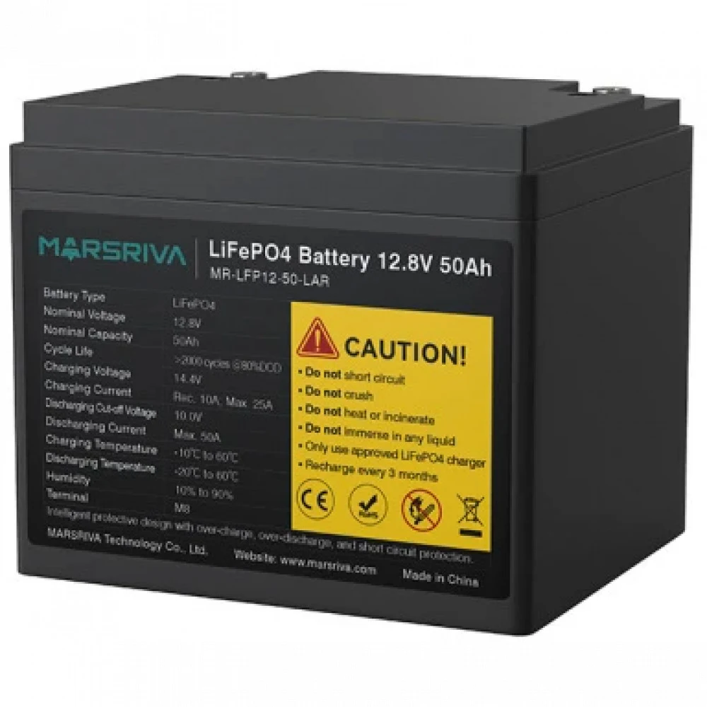 LiFePO4 Батарея MR-LFP12-50-LAR, 12.8В/50Ач, Класс A, 2000 циклов, MARSRIVA