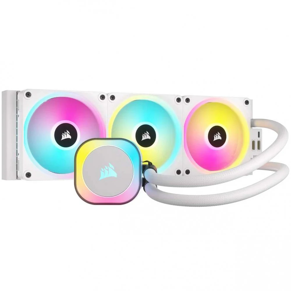 Система жидкостного охлаждения/ Water Cooling System Corsair iCUE LINK H150i RGB (360mm, White, RGB/ Fans: 3x120mm, 63.1CFM, 37dBA, 2400RPM/Rad thickness 27mm/ S: 1851, 1700, 1200, 115X, AM5, AM4)