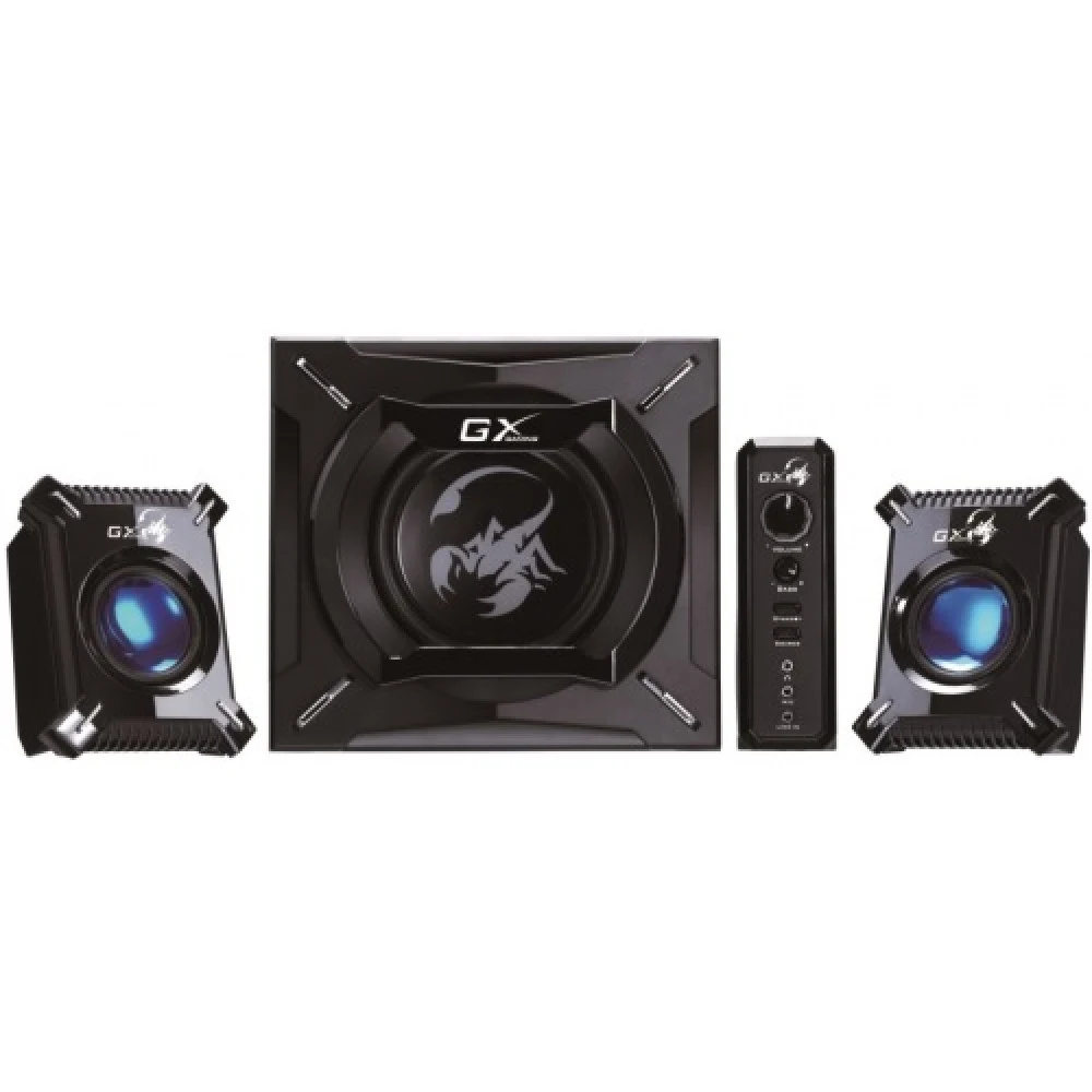 Колонки игровые для ПК Genius SW-G2.1 2000 II /45 Вт (сабвуфер: 29 Вт + сателлиты: 8 Вт x2)/25-20000 Гц/синяя подсветка с пульсацией/регулировка громкости и басов/кабель 1.5 м/черный (31730020400)