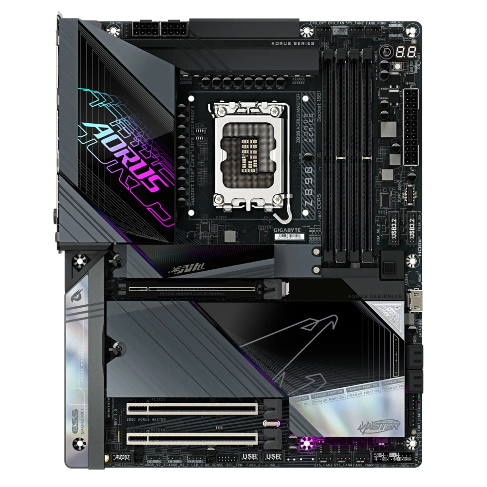 Материнская плата, Gigabyte, Z890 AORUS MASTER (4719331864903), LGA1851, iZ890, 4xDDR5 9500(OC)/6400/6200/6000/5800/5600, 4xSATA3, 5xM.2 (2*PCI-E 4.0x4/x2, 2*PCI-E 5.0x4/x2, 1*PCI-E 4.0x4/x2 или SAT