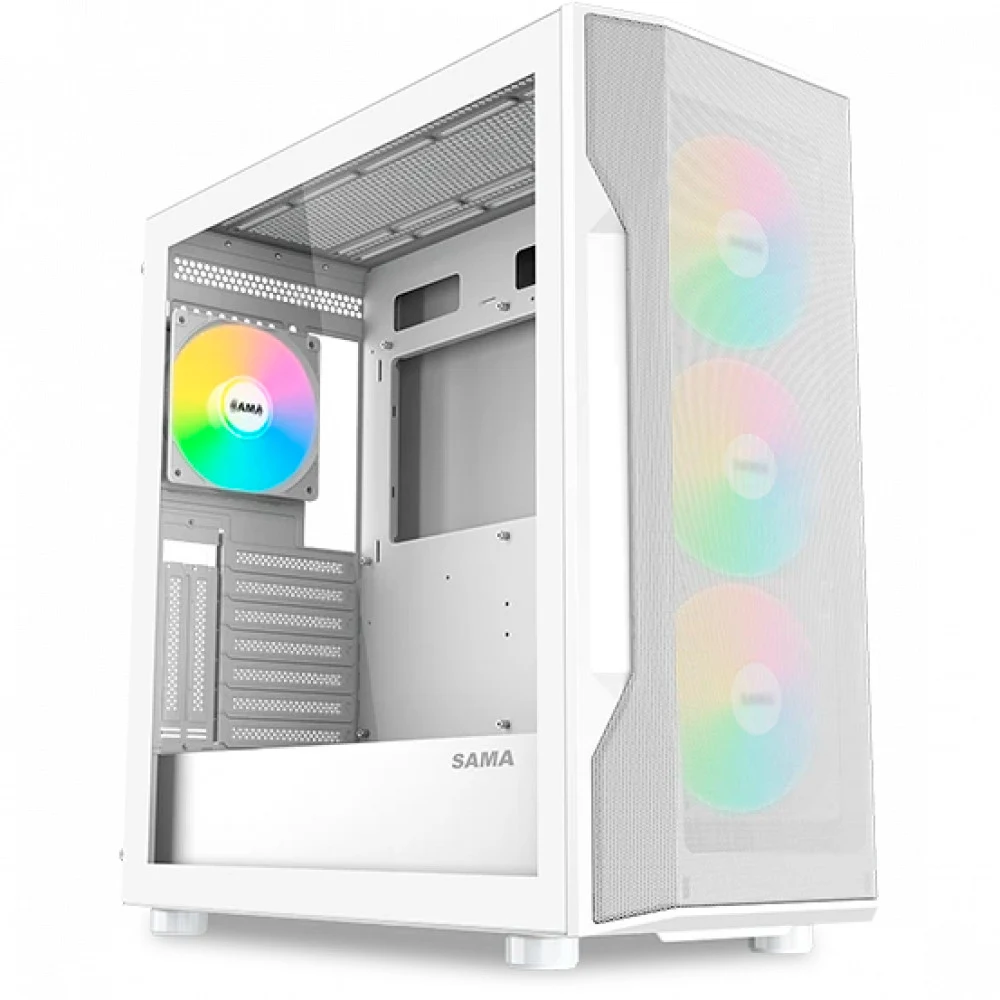 Корпус ПК без блока питания/ Case SAMA S40 White, Midi-Tower, TG, 4x120mm ARGB, 2xUSB 3.0 + 1xUSB 3.1 Type-C, ATX, mATX, mITX White
