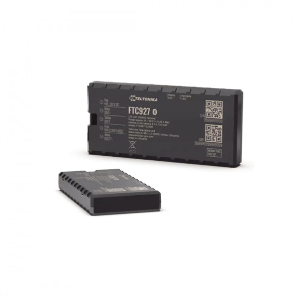 GPS трекер, Teltonika FTC927, 4G LTE Cat 1, GNSS, Dead Reckoning, Bluetooth 5.4 LE, 1DIN, 1DOUT, 1AIN, батарея 170 мА·ч, питание 10–90 В DC, мониторинг транспорта