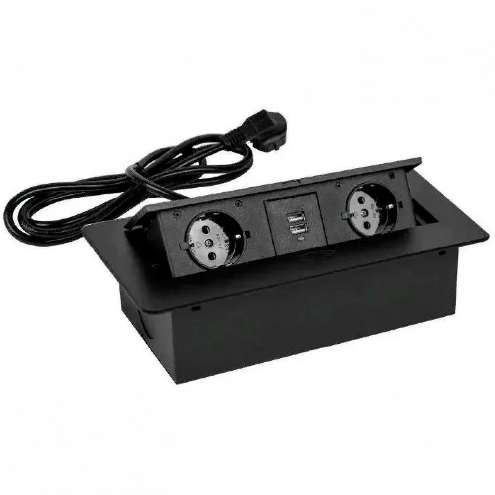 Сетевой разветвитель Premier PX/BL-HOR-2R-2USB-BLK 1.8м (2 розетки) черный (коробка)