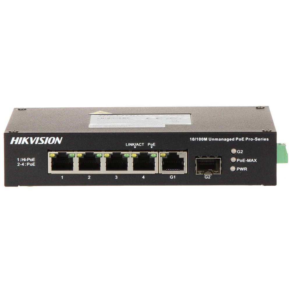 PoE Сетевой коммутатор | Уровень: Неуправляемый | Интерфейс: Hi-PoE 1×RJ45 10/100Мбит/с / PoE 3×RJ45 10/100Мбит/с / Uplink 1×RJ45 1Гбит/с / Uplink 1×SFP 1Гбит/с | PoE Стандарт: IEEE 802.3af / IEEE 8
