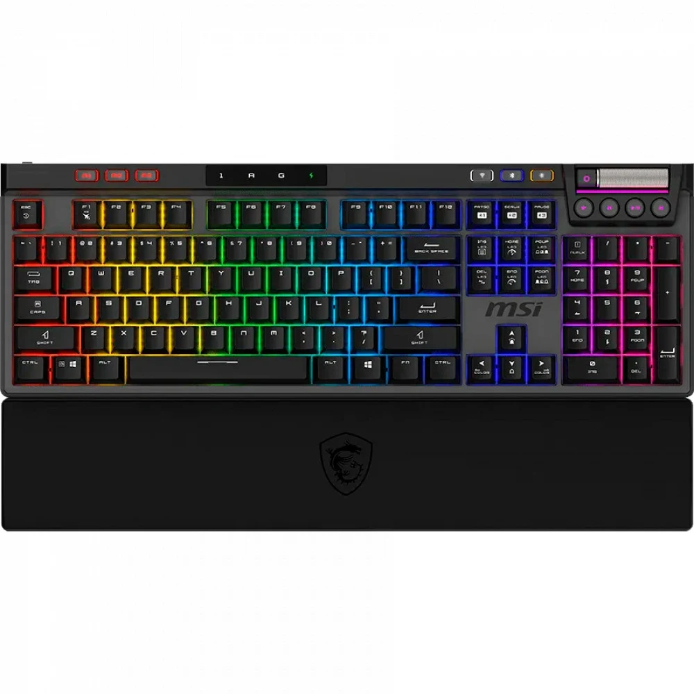 Клавиатура MSI STRIKE Pro W Silent механическая серый/черный USB беспроводная BT/Radio Multimedia for gamer LED (подставка для запястий) (S11-43RU210-CLA) кабель 2м