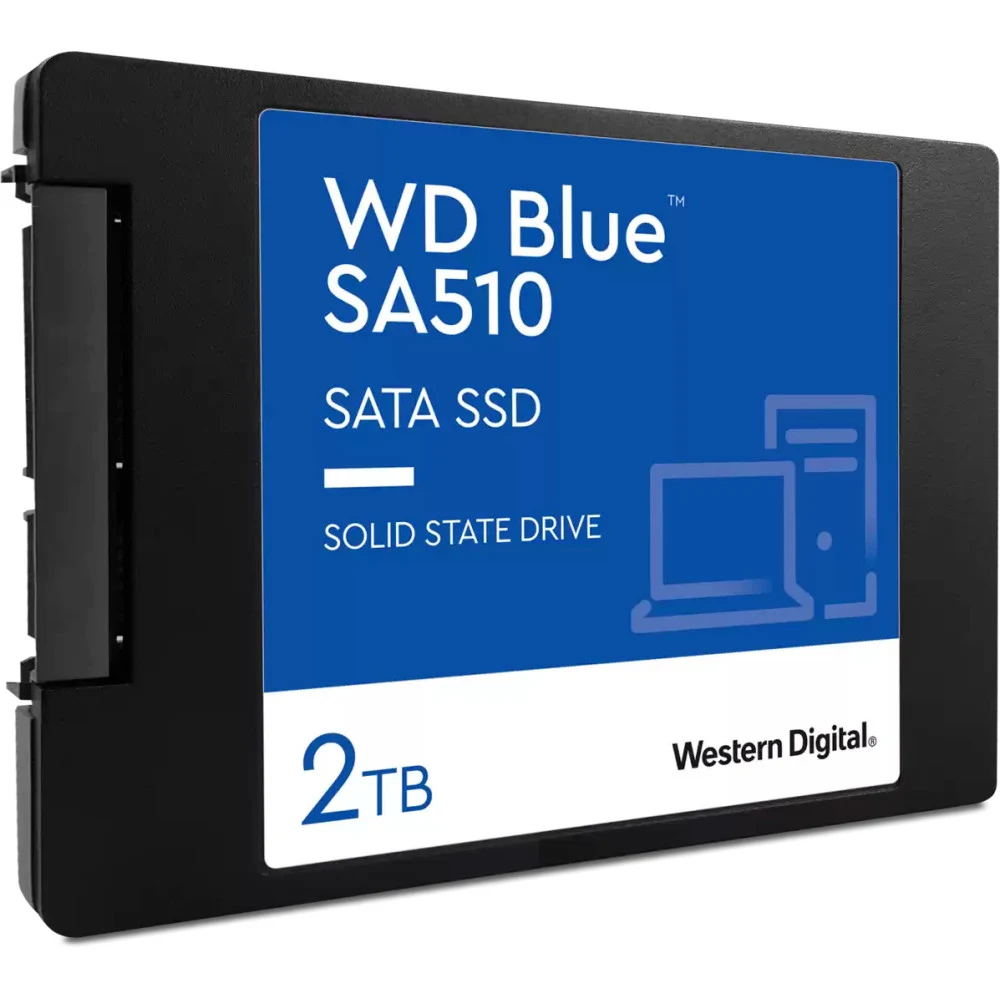 Твердотельный накопитель SSD WD Blue WDS200T3B0A 2TB 2.5" Client SATA 6Gb/s, 560/530, IOPS 95/84K, MTBF 1,75M, 3D NAND TLC, 500TBW, Retail (856315)