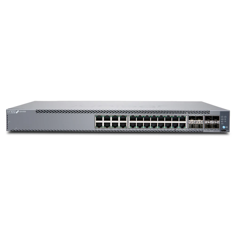EX4100-24T Коммутатор EX4100 24-Port 10/100/1000BaseT, 4x 10G SFP+ Uplink ports, 4x 25G SFP28 Stacking/Uplink ports, redundant fans, 1 AC PSU JPSU-150-AC-AFO included (optics sold separately) wuth S