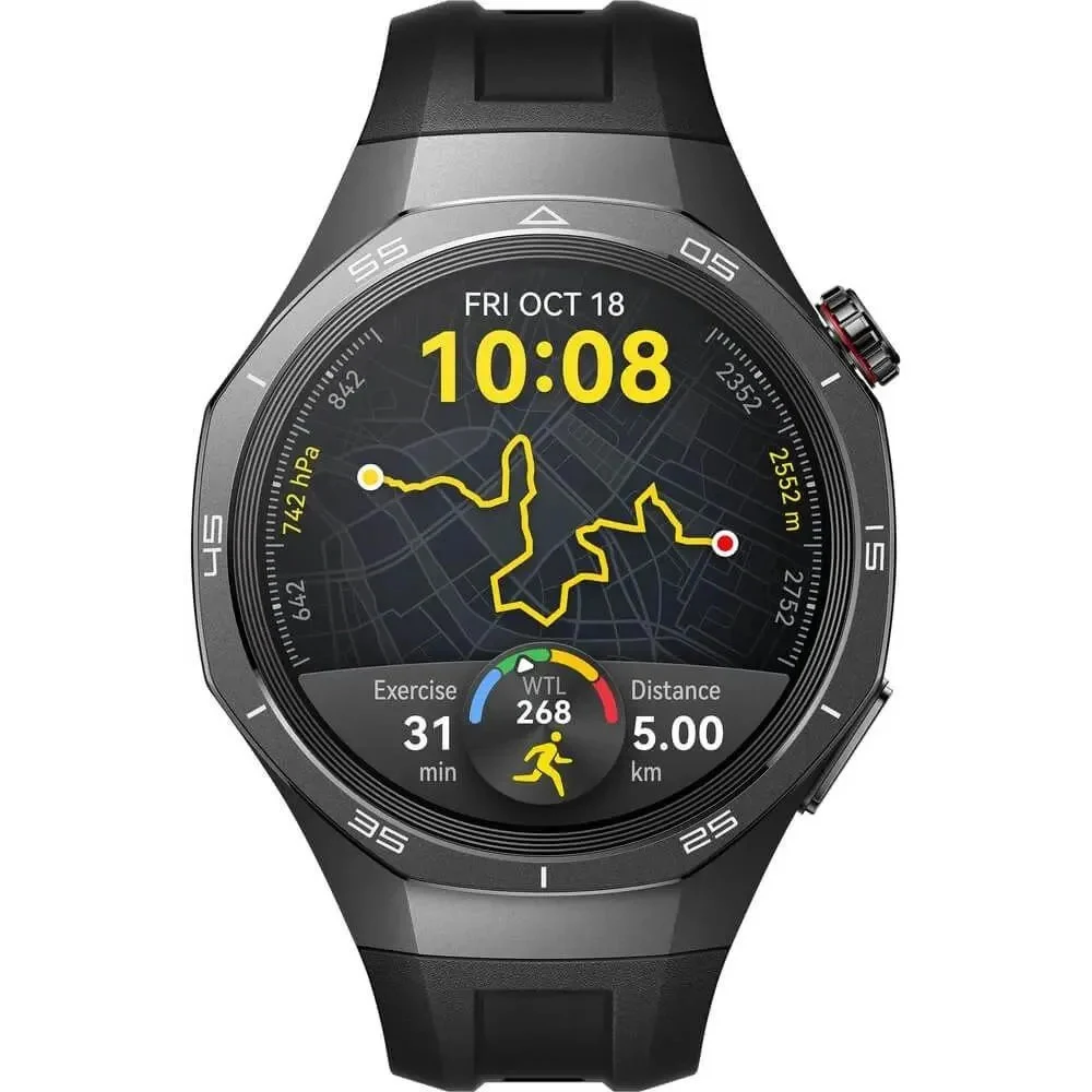 Смарт часы, Huawei, Watch GT 5 Pro VLI-B29F 46mm, Дисплей 1.43" цветной AMOLED-экран, Разрешение 466 x 466, Водонепроницаемые (5 АТМ), Вес 53 гр, (Black Fluoroelastomer Strap) Черный