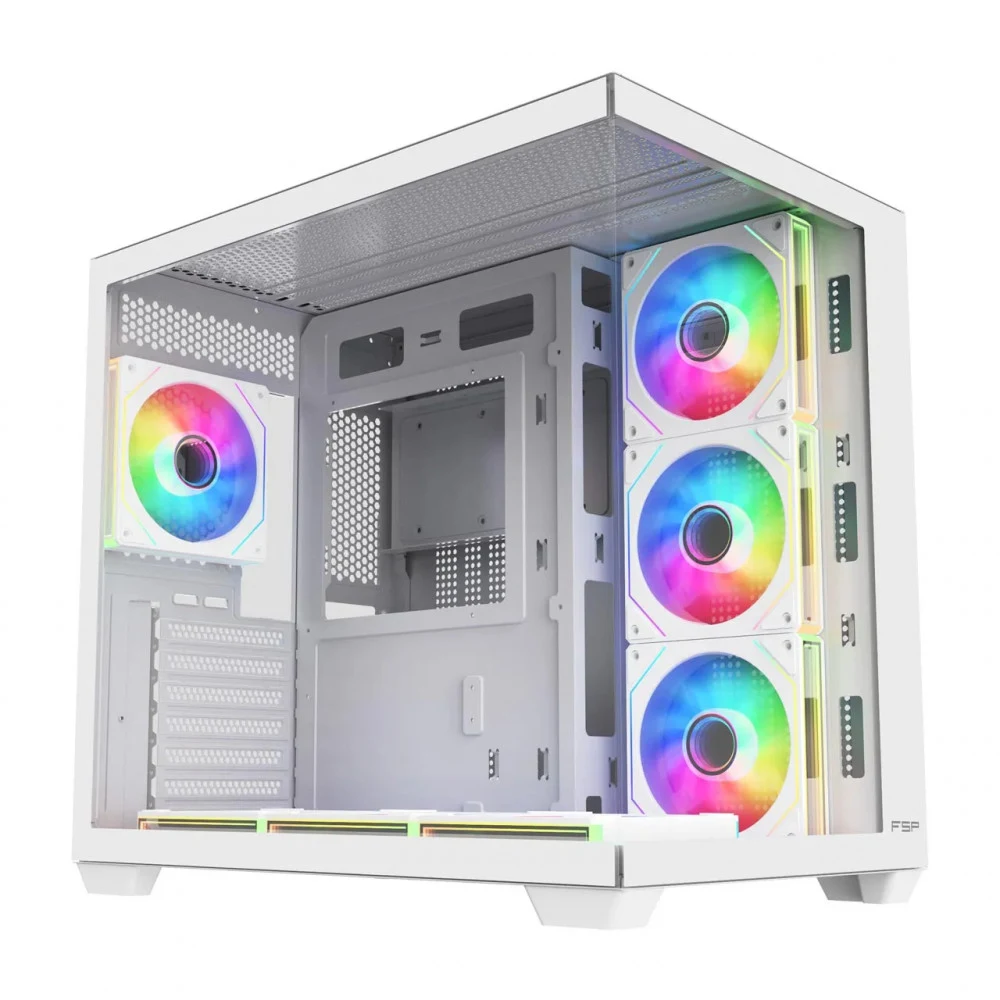 Компьютерный корпус FSP M341-WA, Без БП, 2xUSB3.0/Type-C, 7xARGB 120mm, 2xGlass, White, ATX M341-WA