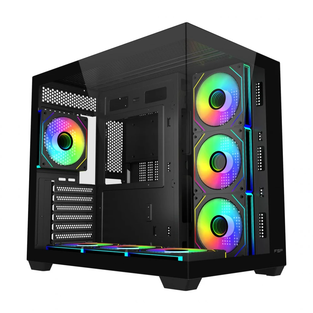 Компьютерный корпус FSP M341-BA, Без БП, 2xUSB3.0/Type-C, 7xARGB 120mm, 2xGlass, Black, ATX M341-BA