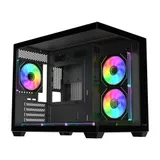 Компьютерный корпус FSP S342-BA, Без БП, 2xUSB3.0+Type-C, 6xARGB 120mm, 2xGlass, Black, mATX S342-BA