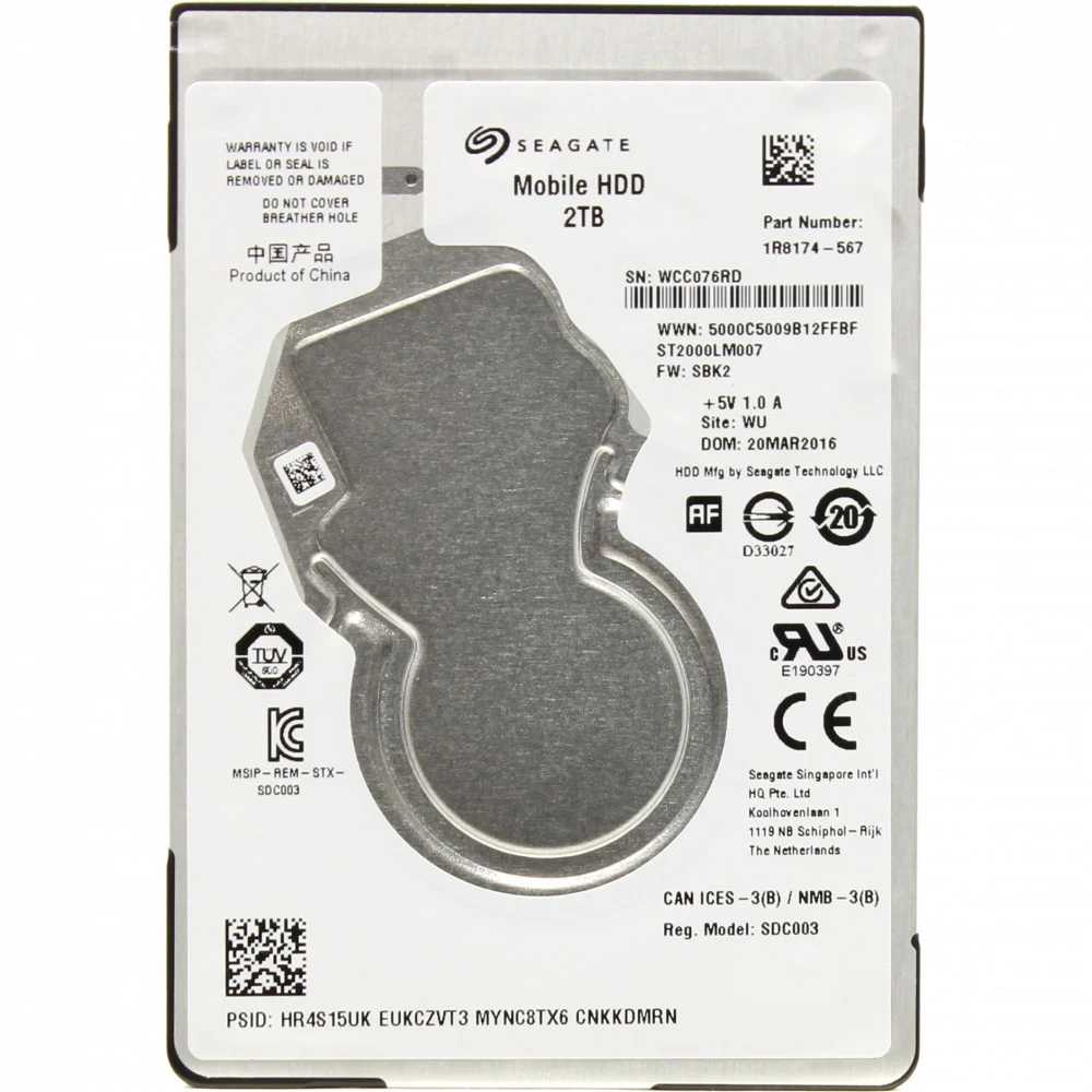 Жесткий диск/ HDD Seagate SATA 2Tb 2.5" Mobile 7mm 5400 RPM 128Mb 1 year warranty (replacement ST2000LM015, WD20SPZX)