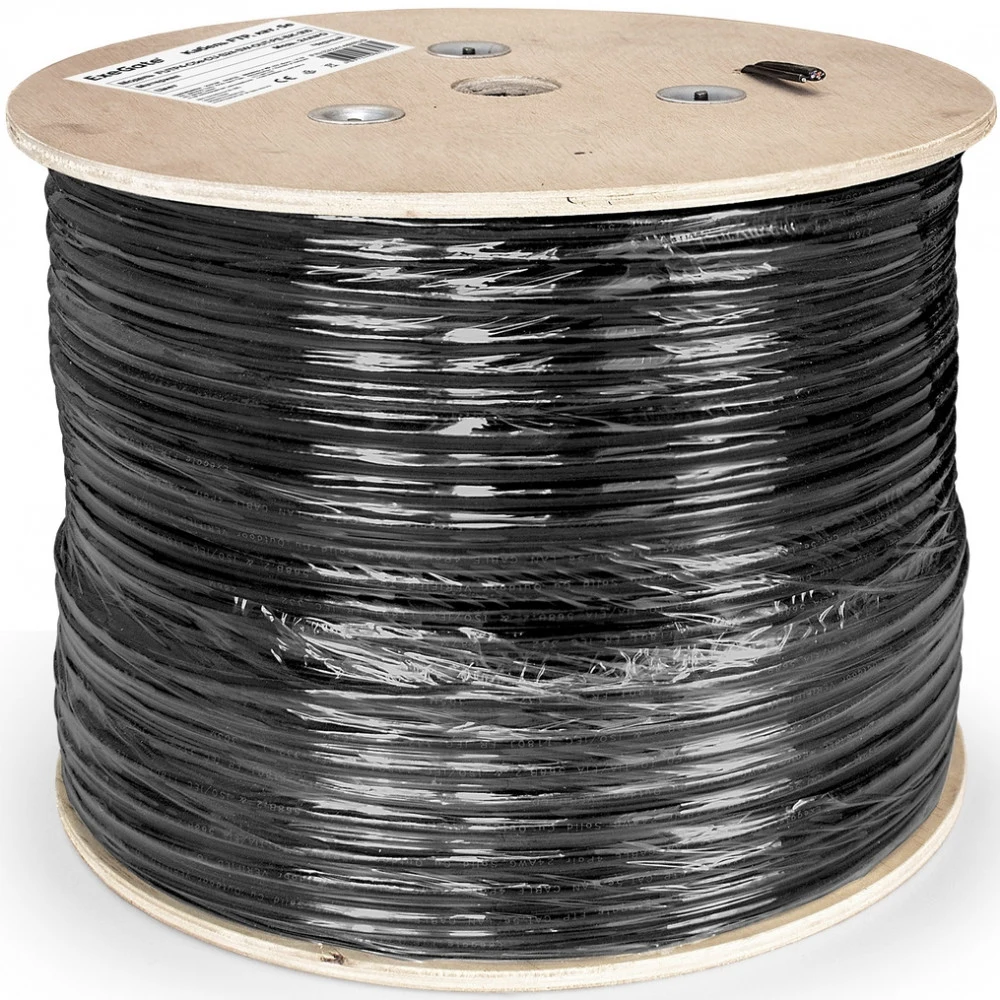 Кабель ExeGate Special FUTP4-C5e-CU-S24-SW-OUT-PE-BK-305-FLUKE FTP 4 пары кат.5e медь, 0.5мм (24AWG), FLUKE® test pass, экран, внешн., с тросом, 305м, черн., PE