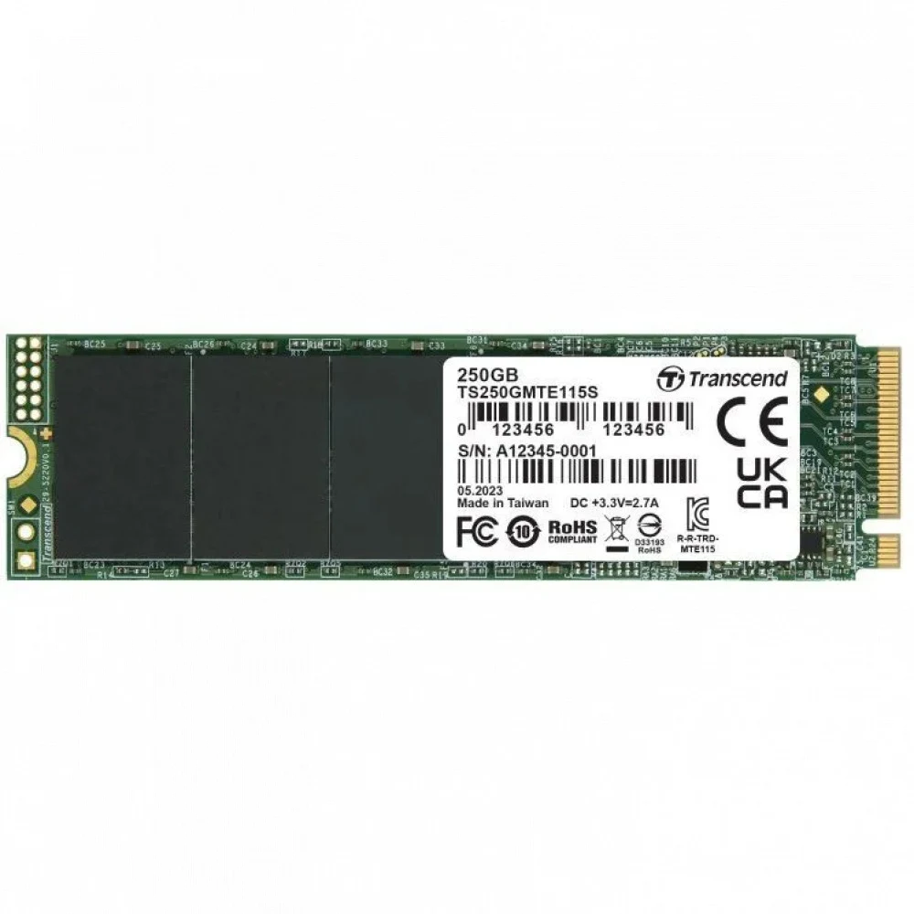 Transcend SSD MTE115S, 250GB, M.2(22x80mm), NVMe, PCIe 3.0 x4, 3D TLC, R/W 1600/1100MB/s, IOPs 250 000/170 000, TBW 100, DWPD 0.2, (5 лет) Твердотельный накопитель PCIe 115S Поднимите производительн