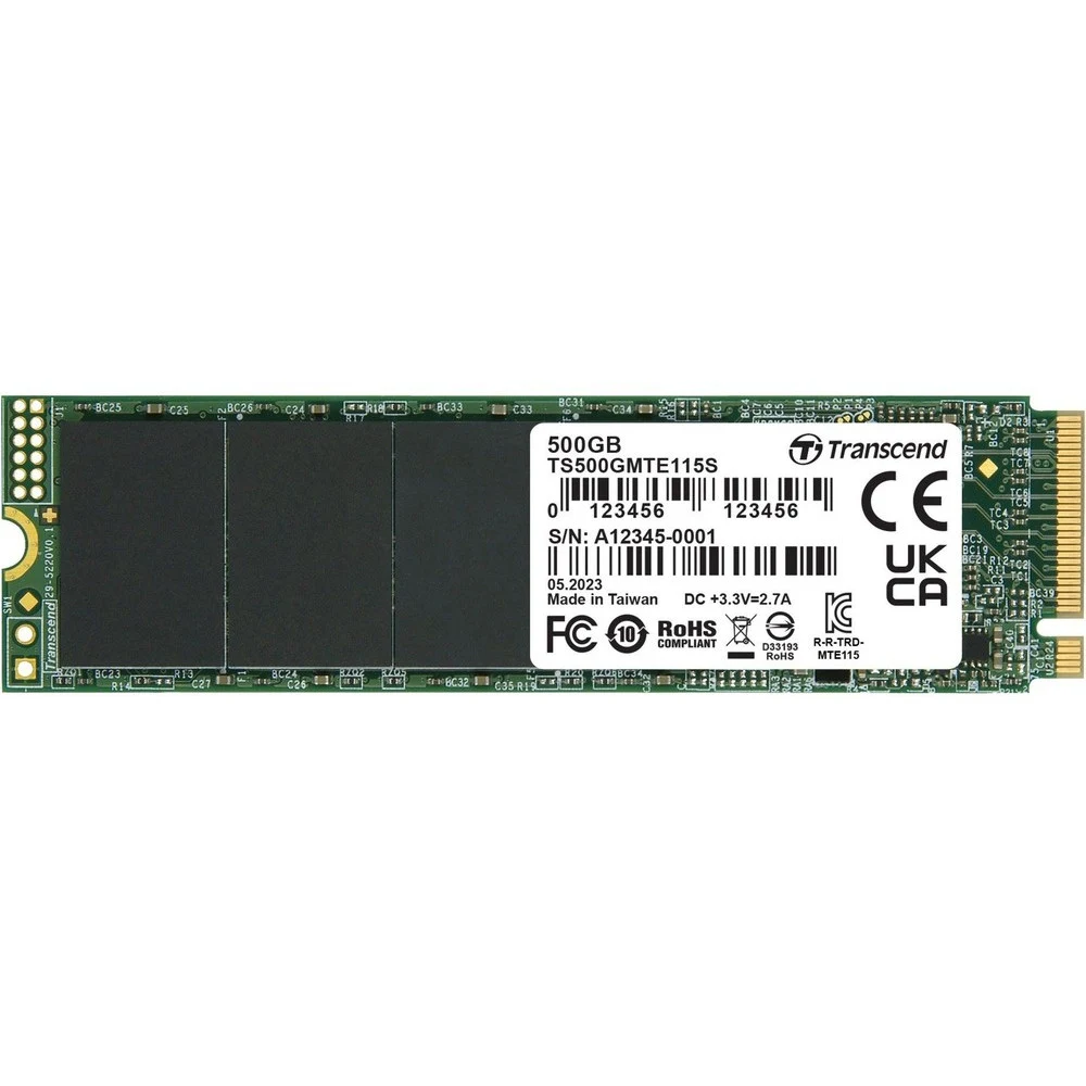 Transcend SSD MTE115S, 500GB, M.2(22x80mm), NVMe, PCIe 3.0 x4, 3D TLC, R/W 1700/1400MB/s, IOPs 250 000/170 000, TBW 200, DWPD 0.2, (5 лет) Твердотельный накопитель PCIe 115S Поднимите производительн