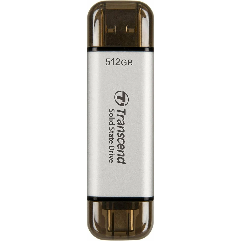 Transcend External SSD ESD310S, 512GB, Type C/A, USB 10Gbps (3.2 Gen2), R/W 1050/950MB/s, 71x20x8mm, 11g, Silver (5 лет) ESD310 - это самый маленький портативный твердотельный накопитель Transcend,
