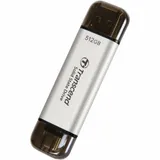 Transcend External SSD ESD310S, 512GB, Type C/A, USB 10Gbps (3.2 Gen2), R/W 1050/950MB/s, 71x20x8mm, 11g, Silver (5 лет) ESD310 - это самый маленький портативный твердотельный накопитель Transcend,